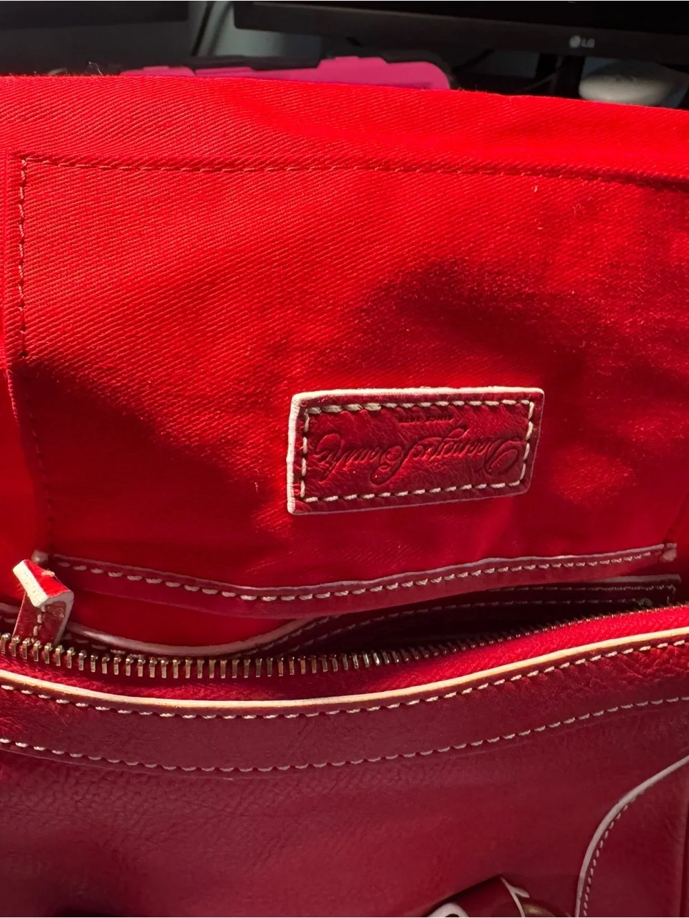 Dooney & Bourke Red Leather Satchel Tassel Crossbody Strap Florentine Savannah